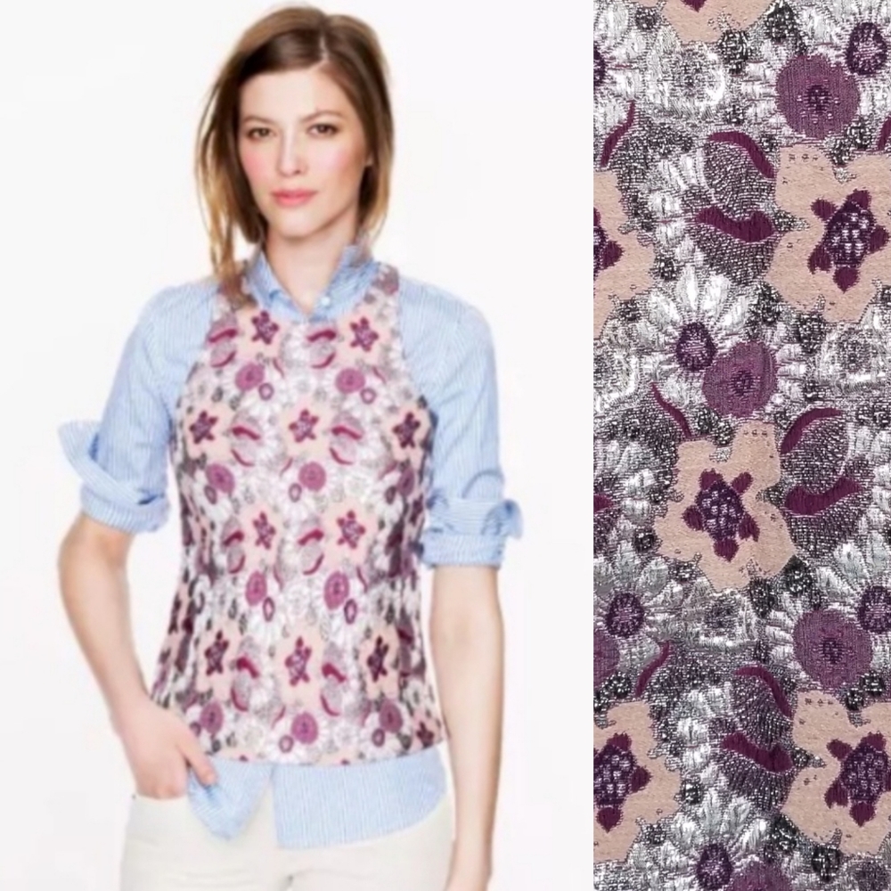 J. Crew Collection Metallic Purple Pink Silver Floral Racerback Vest Top Size 4